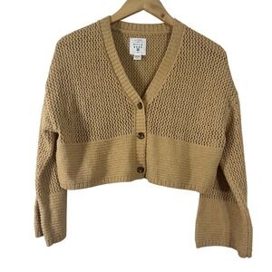Billabong Women's Sweater Yellow Cotton Hemp 2 Tavi Cropped Boxy Cardigan Size S
